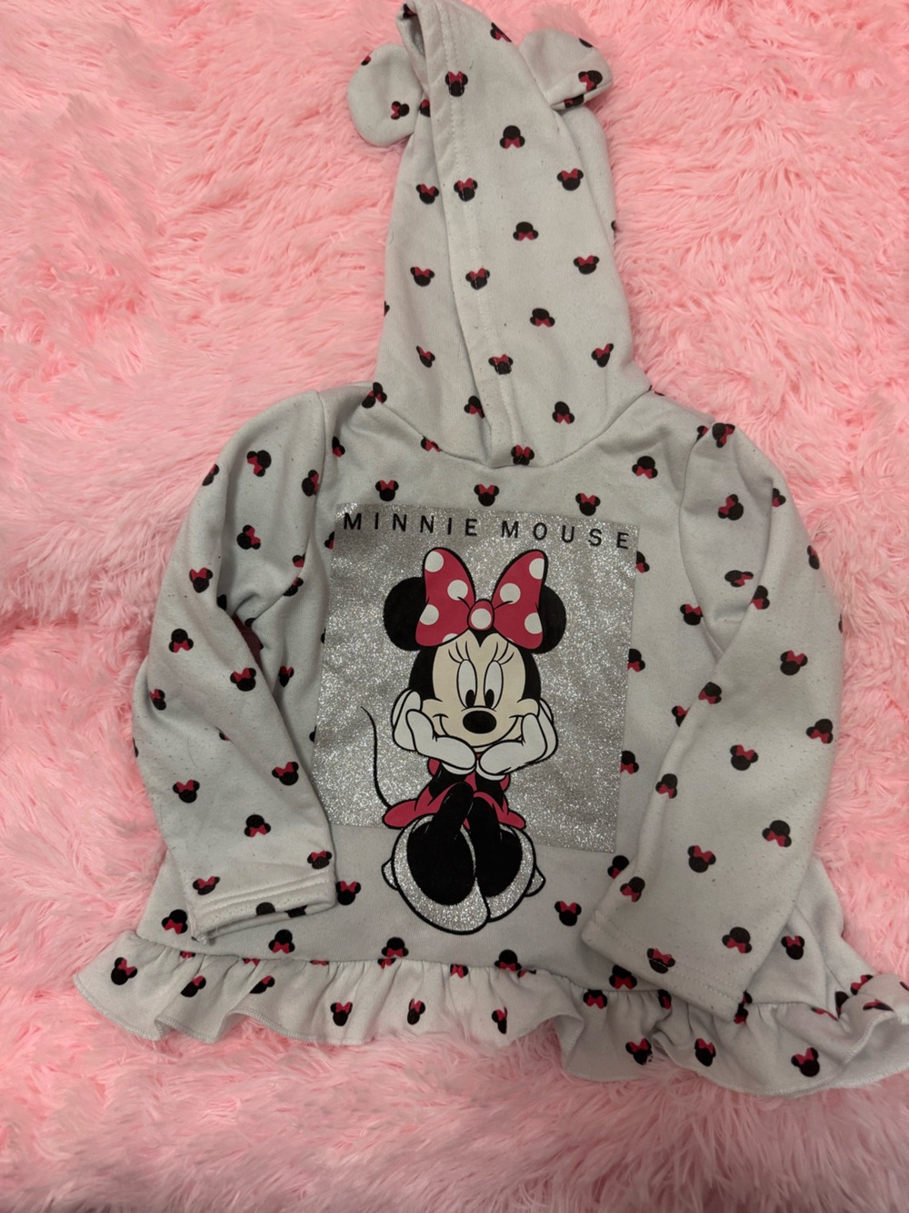 Disney Minnie Mouse Sparkle Hoodie Set in White, Pink, Black